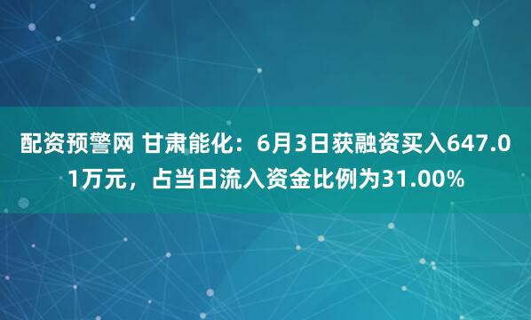 配资预警网 甘肃能化：6月3日获融资买入647.01万元，占当日流入资金比例为31.00%