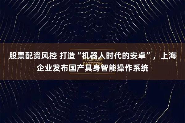 股票配资风控 打造“机器人时代的安卓”，上海企业发布国产具身智能操作系统